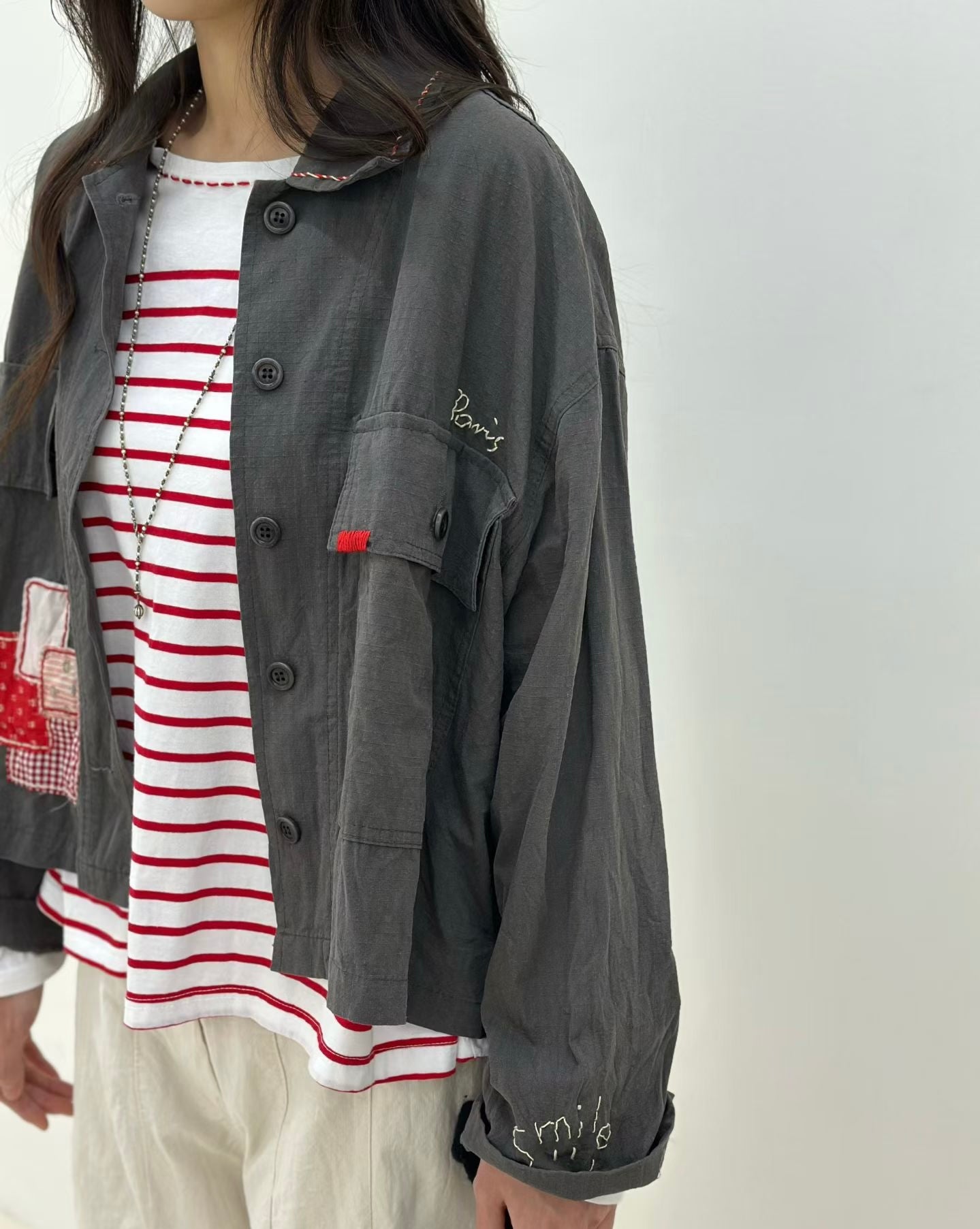 MZ851 STITCHED PATCHWORK MILITARY JACKET