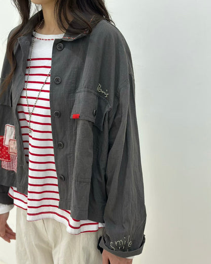 MZ851 STITCHED PATCHWORK MILITARY JACKET