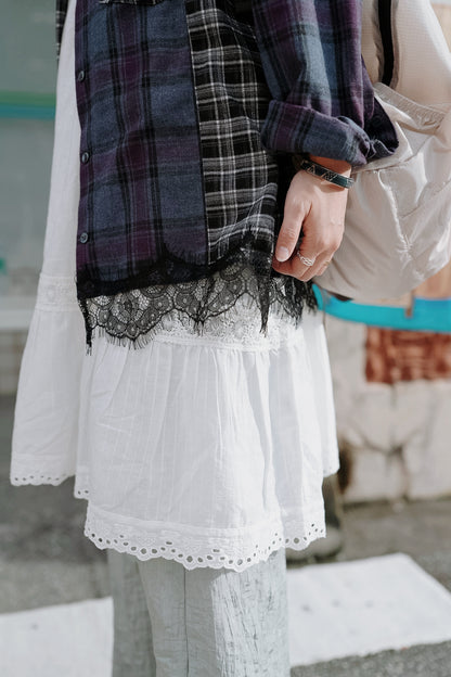 MB055 FLANNEL PATCHWORK LACE SHIRT