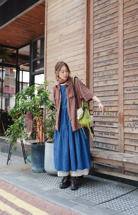 CB112 DENIM LAYER ONE-PIECE DRESS