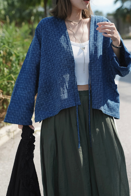 NA495 TEXTURED INDIGO KIMONO 【 早鳥送-$30】