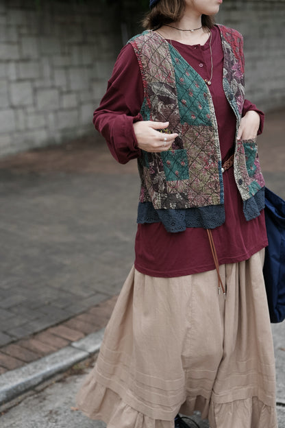 MB055 PATCHWORK DESIGN VEST (GREEN-MIX)