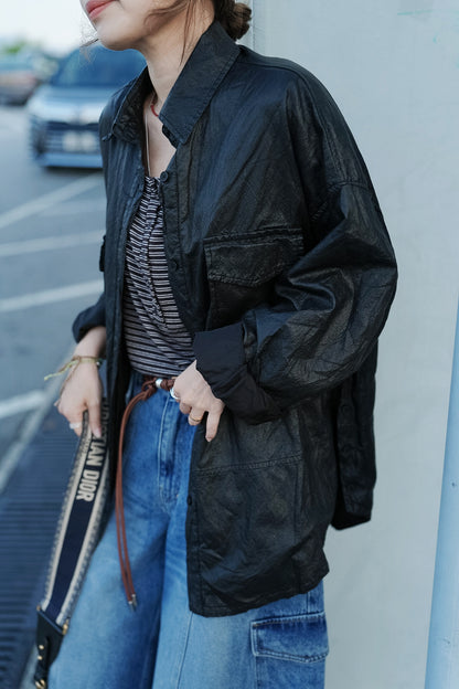 MB062 FAUX LEATHER SHIRT
