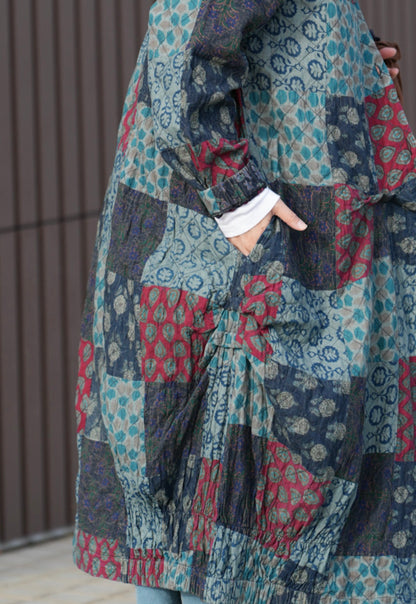 MZ862 BOTTLE-NECK PATCHWORK LONG COAT