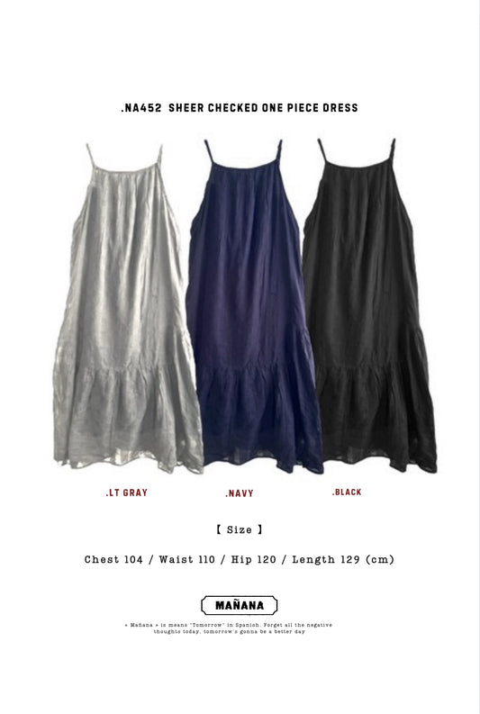 NA452 SHEER CHECKED ONE PIECE DRESS