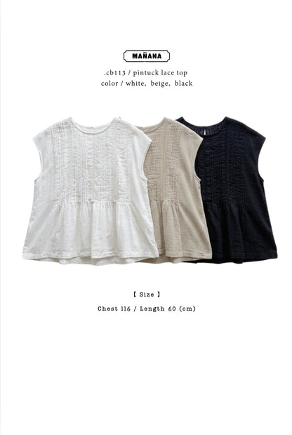 CB113 PINTUCK LACE TOP