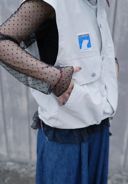 MZ978 MESH DOT RUFFLE TOP