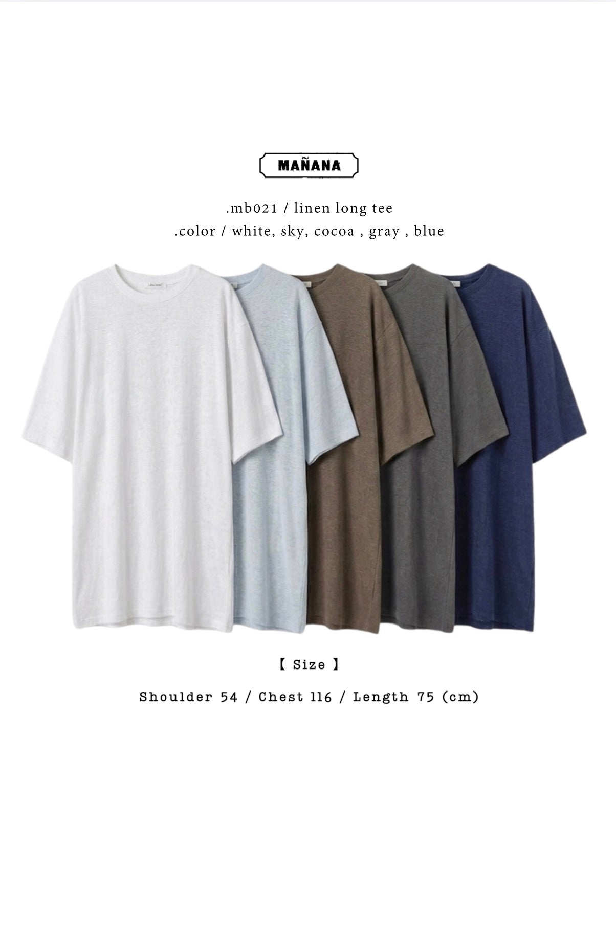 MB021 LINEN LONG TEE【 2件減-$20, 4件減-$50 】