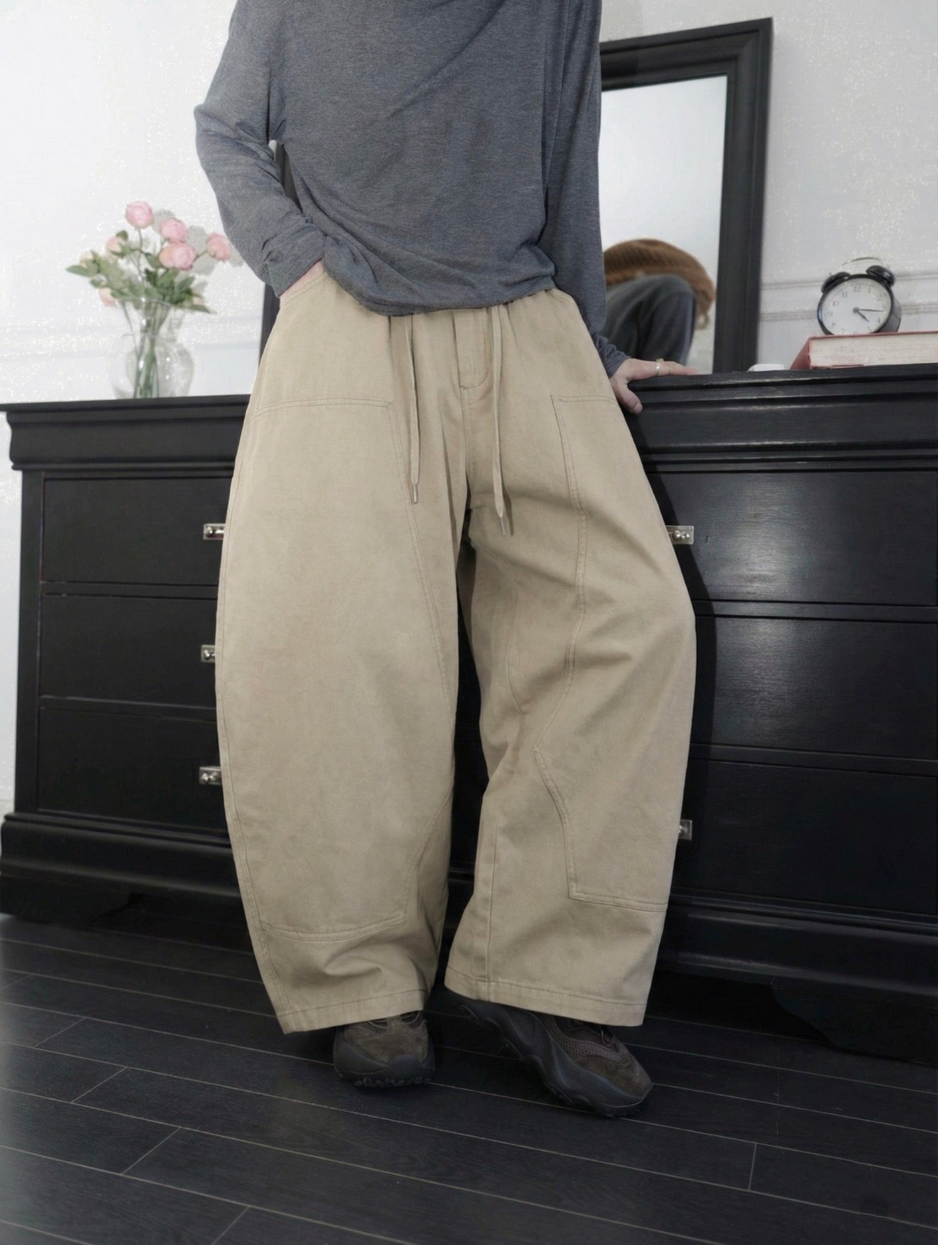 MZ939 BALLOON COTTON STRING WIDE PANTS