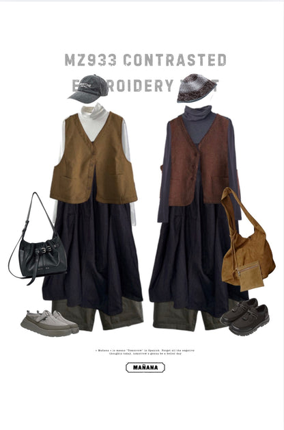 MZ933 CONTRASTED EMBROIDERY VEST