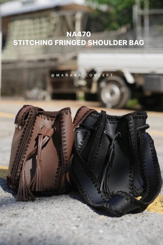 NA470 STITCHING FRINGED SHOULDER BAG