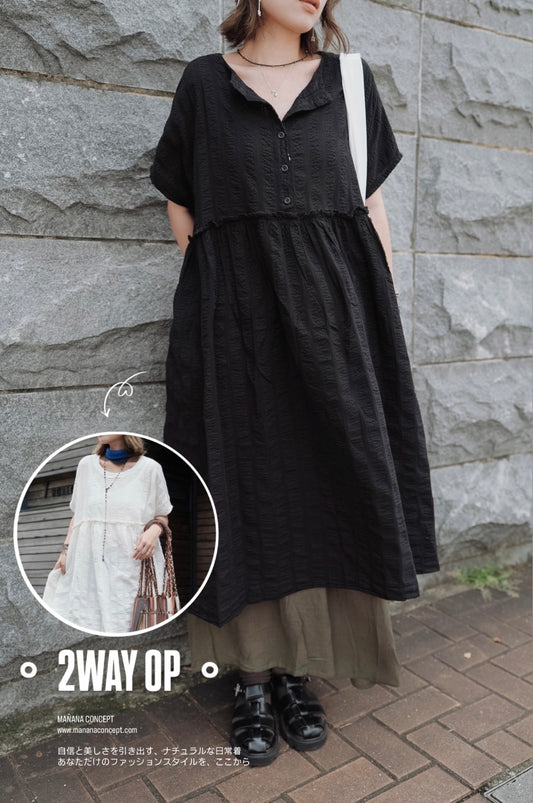CB144 2WAY CRINKLE DOBBY DRESS