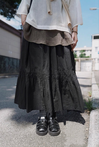 NA485 COTTON CRINKLED FLARED SKIRT