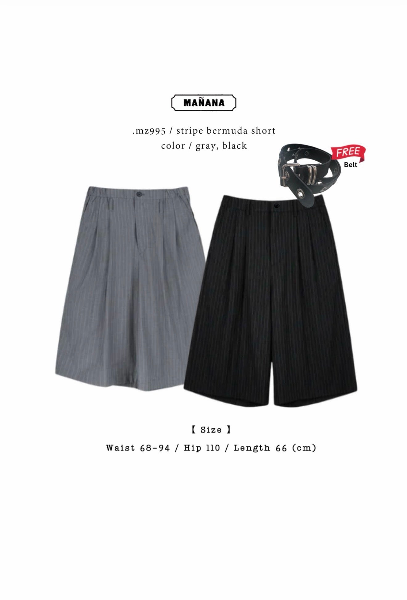 MZ995 STRIPE BERMUDA SHORTS WITH BELT SET