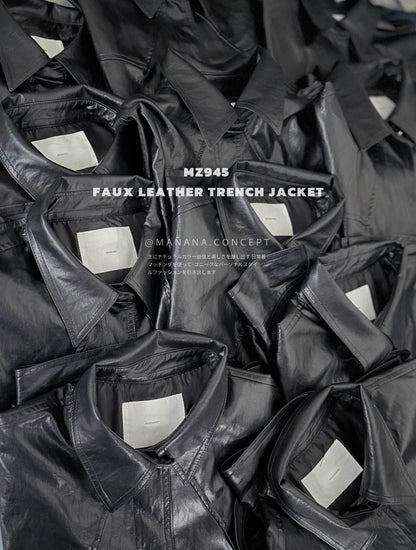 MZ945 FAUX LEATHER TRENCH JACKET