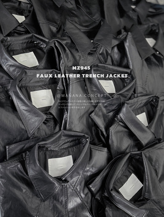 MZ945 FAUX LEATHER TRENCH JACKET