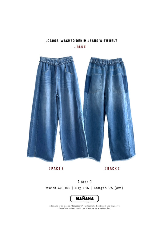 CA908 WASHED DENIM JEANS WITH BELT