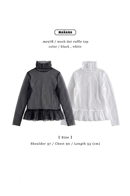 MZ978 MESH DOT RUFFLE TOP