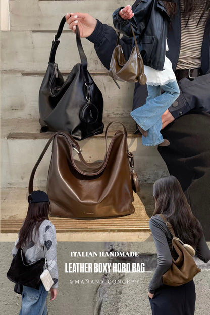 MZ951 ITALIAN HANDMADE LEATHER BOXY HOBO BAG / *9色