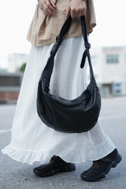 MB015 HANDMADE LAMBSKIN CROISSANT HOBO BAG