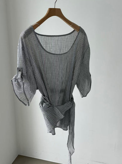 MB022 CREPE PLAID BLOUSE