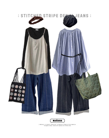 CA913 / STITCHED STRIPE DENIM JEANS