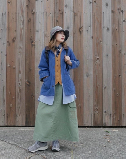 MZ848 CONTRASTED-COLLAR WORKER JACKET