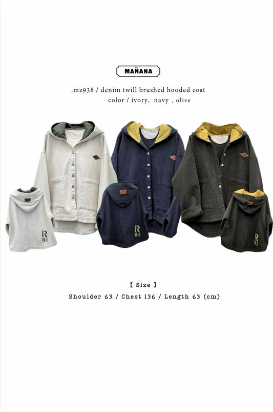 MZ938 DENIM TWILL BRUSHED HOODED COAT