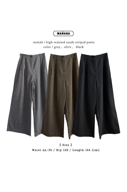 MZ936 HIGH-WAISTED SUEDE STRIPED PANTS