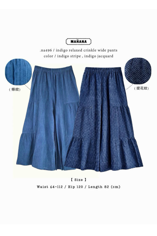 NA496 INDIGO RELAXED CRINKLE WIDE PANTS