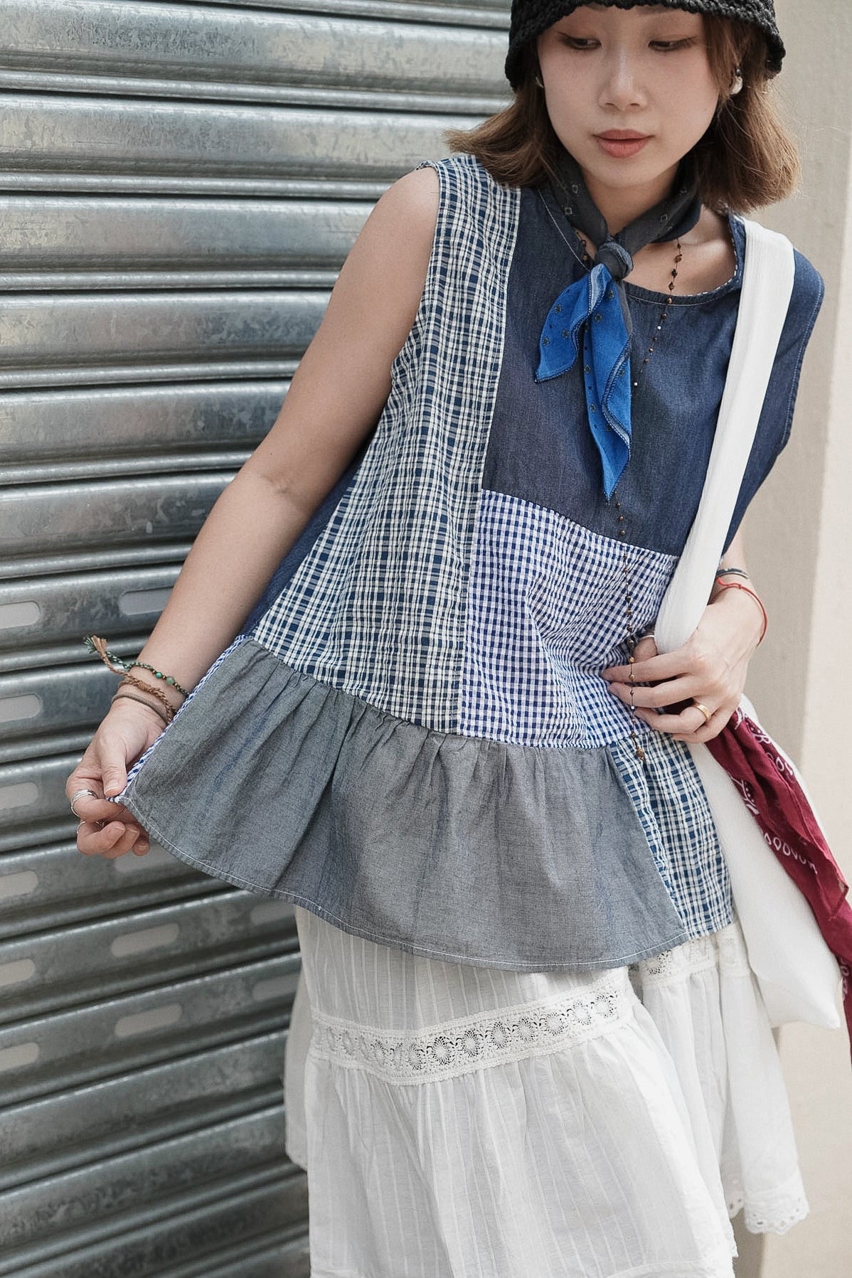 CB138 PATCHWORK DENIM TOP