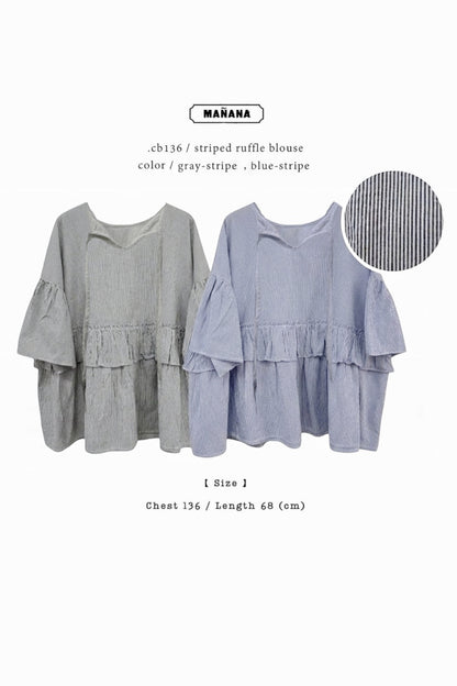 CB136 STRIPED RUFFLE BLOUSE