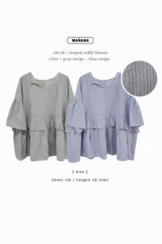 CB136 STRIPED RUFFLE BLOUSE
