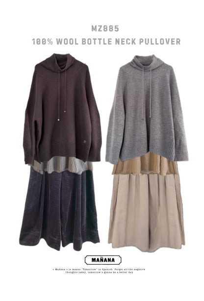 MZ885 100% WOOL BOTTLE NECK PULLOVER