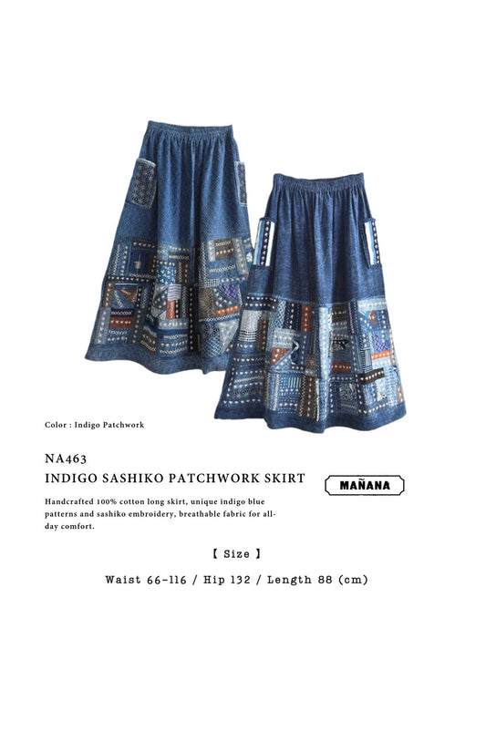 NA463 INDIGO SASHIKO PATCHWORK SKIRT