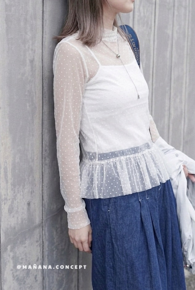 MZ978 MESH DOT RUFFLE TOP