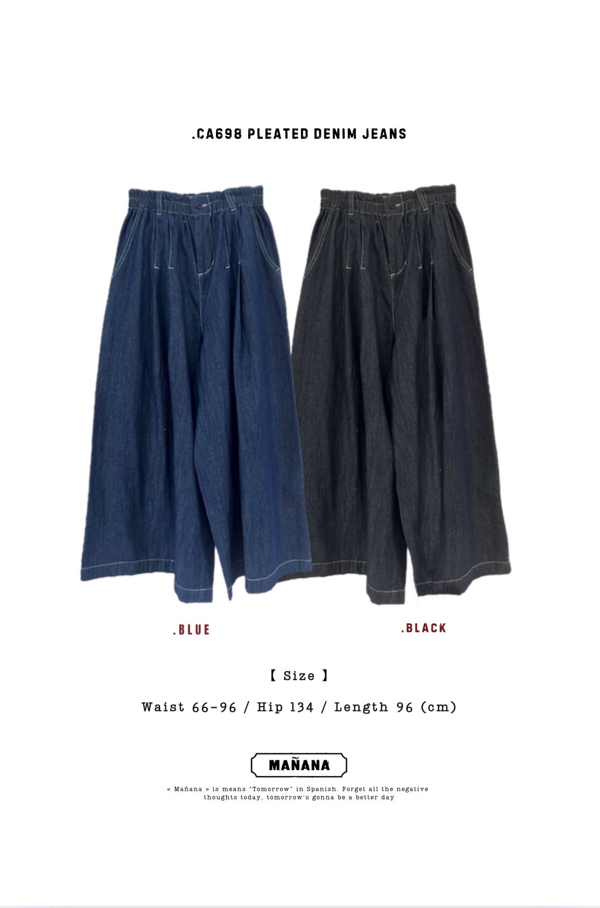 CA698 PLEATED DENIM JEANS