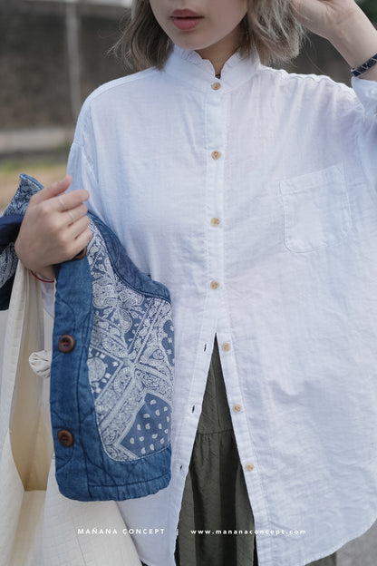 MZ542 RUFFLE NECK GAUZE SHIRT