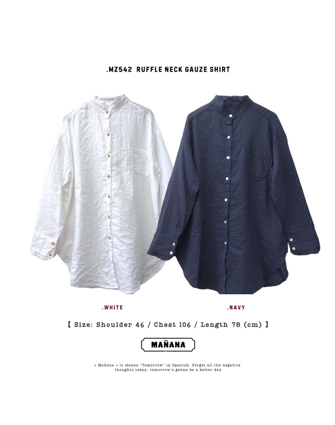 MZ542 RUFFLE NECK GAUZE SHIRT