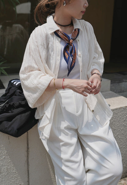 MZ779 ITALY MADE SHEER CRINKLE STRIPE SHIRT