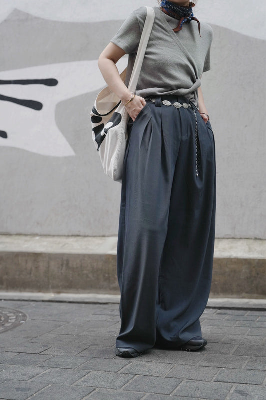 MZ766 PLEATED WIDE LEG PANTS