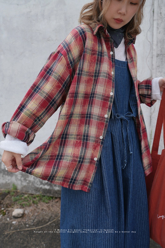 MZ629 BLEACHED PLAID SHIRT