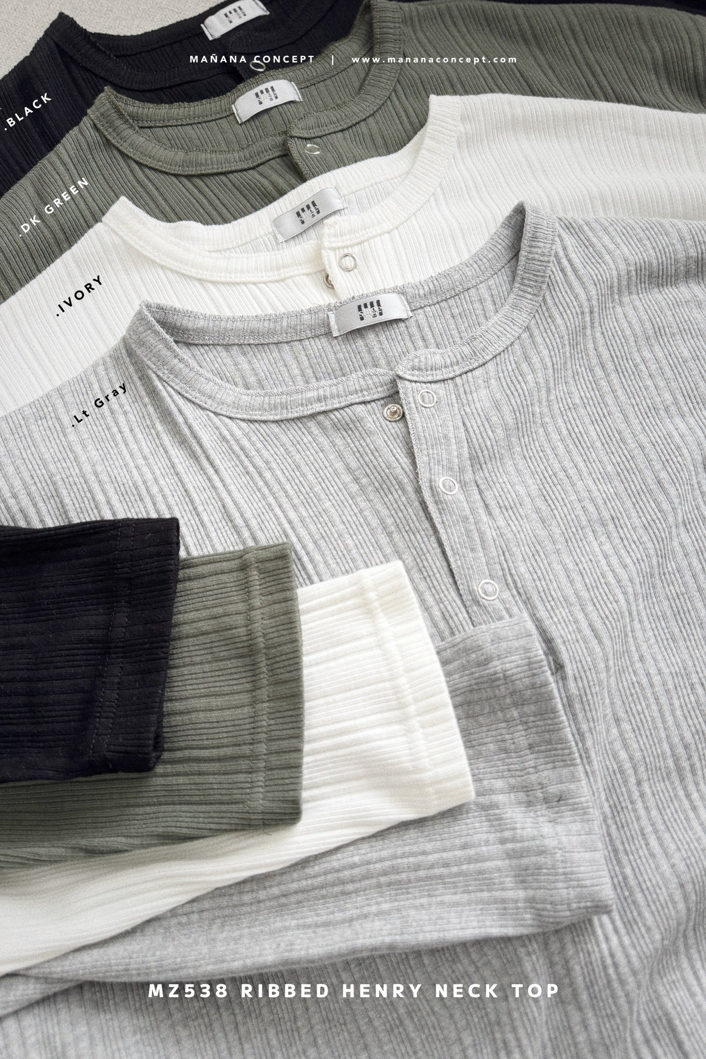 MZ538 RIBBED HENRY NECK TOP【 買2件減-$20, 買4件減-$50 】