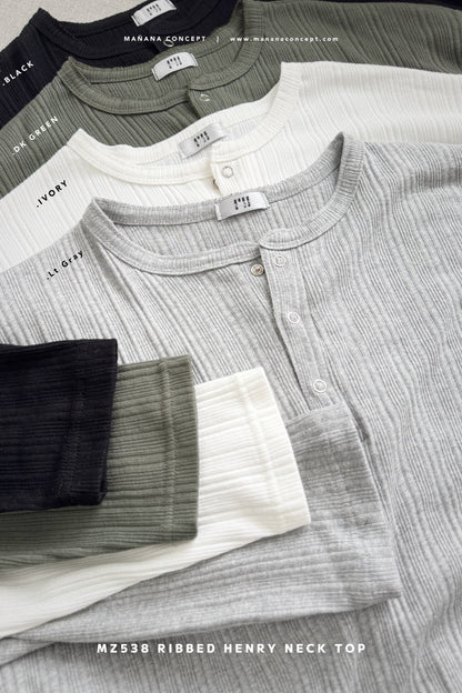 MZ538 RIBBED HENRY NECK TOP【 買2件減-$20, 買4件減-$50 】