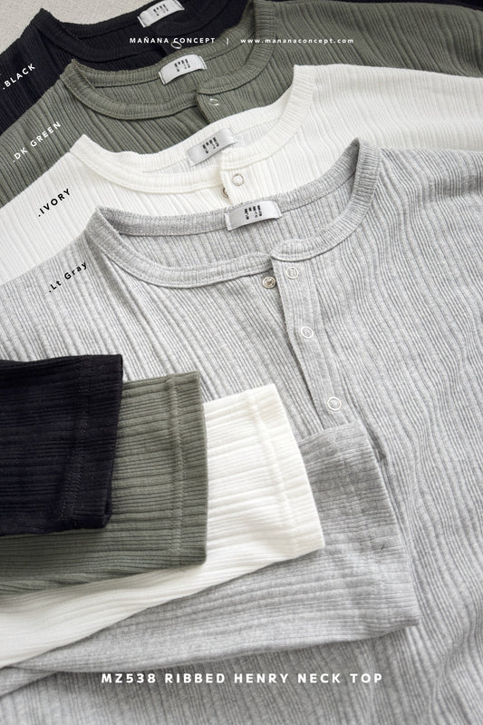 MZ538 RIBBED HENRY NECK TOP【 買2件減-$20, 買4件減-$50 】
