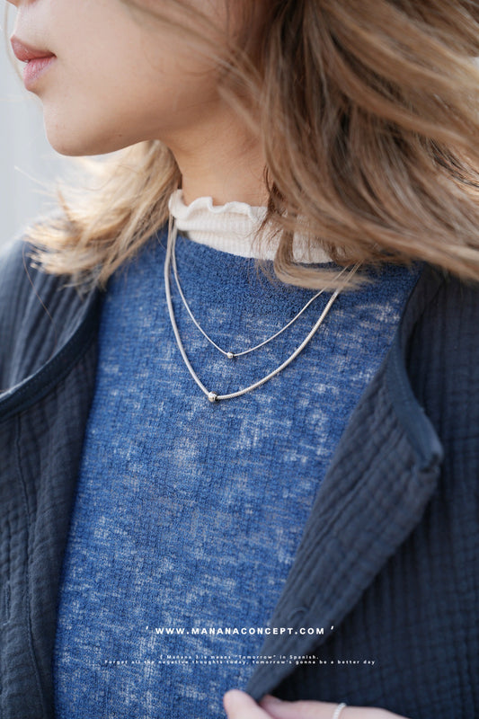 MZ728 SILVER DOUBLE LAYER NECKLACE