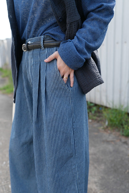 MZ632 DENIM HICKORY STRIPE WIDE LEG PANTS