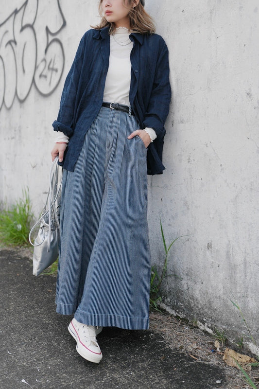 MZ632 DENIM HICKORY STRIPE WIDE LEG PANTS