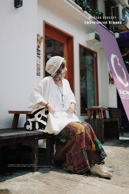 MZ505 EMBROIDERED DOBBY KIMONO