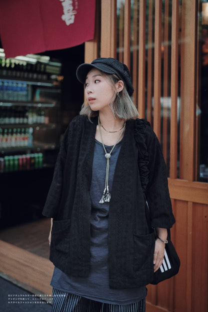 MZ505 EMBROIDERED DOBBY KIMONO